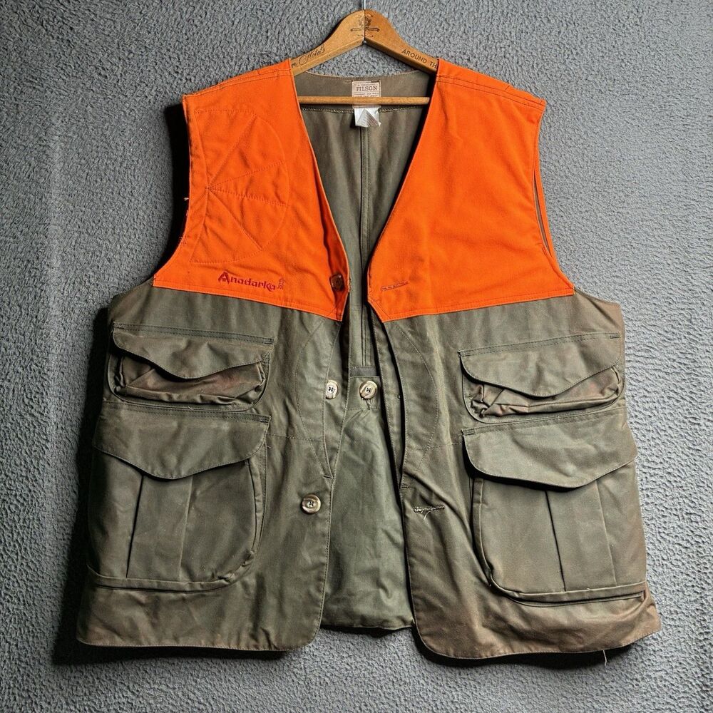 Filson Vintage Waxed Tin Cloth Half Moon Vest 2XL USA Made Hunting XXL